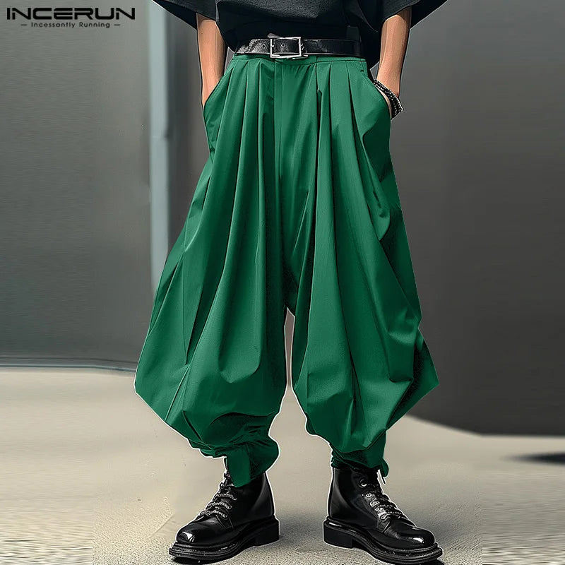 INCERUN 2024 Korean Style Trousers Stylish New Men Loose Design Long Pant Casual Streetwear Solid Color Wide Leg Pantalons S-5XL