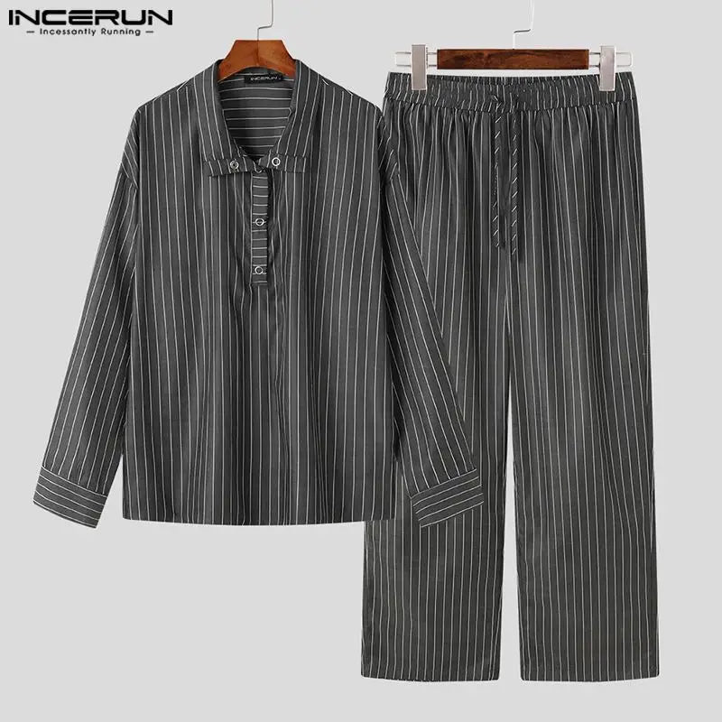 Fashion Casual Style Sets INCERUN 2024 New Men's Long Sleeved Shirts Pants Casual Streetwear Striped Lapel Two-piece Sets S-5XL