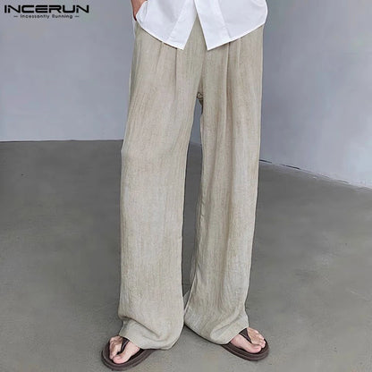 INCERUN 2024 Korean Style Trousers New Men Loose Mixed Color Design Pants Casual Streetwear Male Solid All-match Pantalons S-5XL