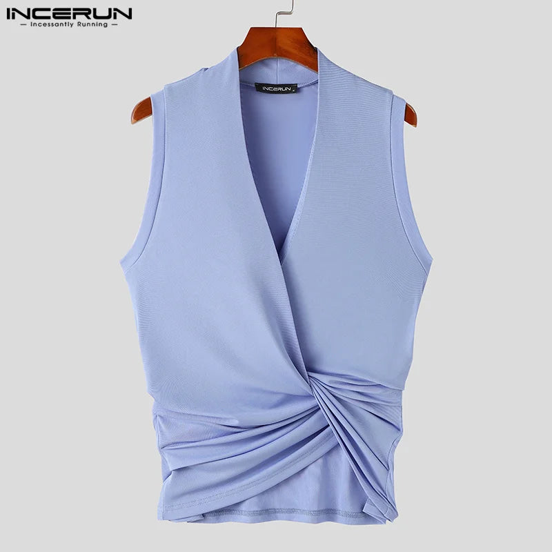 Fashion Clubwear Style Tops INCERUN Men's Solid Twisted Knitted Elastic Vests Sext Male Hot Sale Sleeveless Tank Tops S-5XL 2024