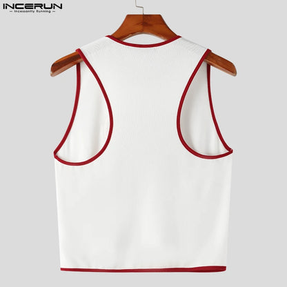 INCERUN 2023 Männer Tank Tops Patchwork Oansatz Ärmelloses Fitness Sexy Casual Crop Tops Unisex Streetwear Fashion Westen Männer S-5XL