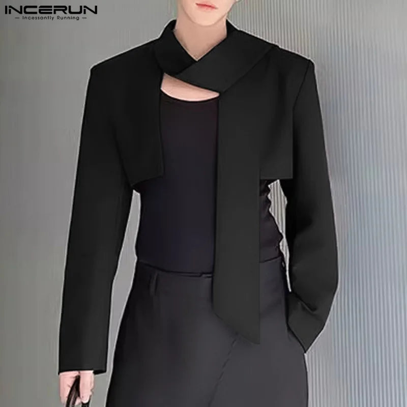 INCERUN Tops 2024 Koreanische Stil Herren Band Cropped Design Anzug Mäntel Casual Streetwear Solide Alle-spiel Langarm Blazer S-5XL