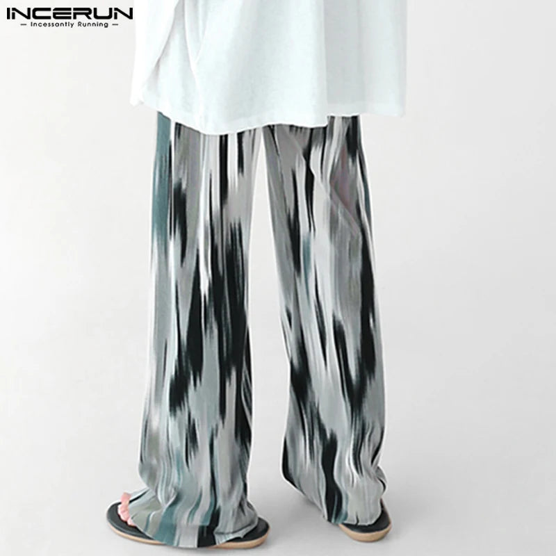 INCERUN 2023 Korean Style Men's Trousers Fashion Sagging Pit Stripe Texture Gradual Pantalons Casual Streetwear Long Pants S-5XL