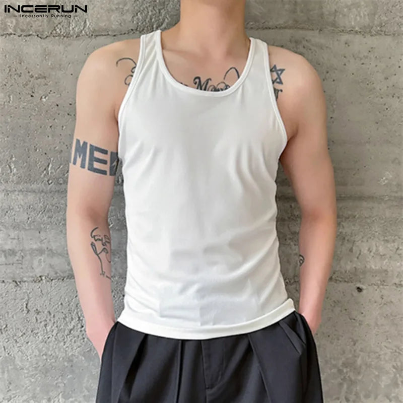 Handsome Well Fitting Tops INCERUN New Men Solid Simple Vests Summer Casual Streetwear All-match Sleeveless Tank Tops S-5XL 2024