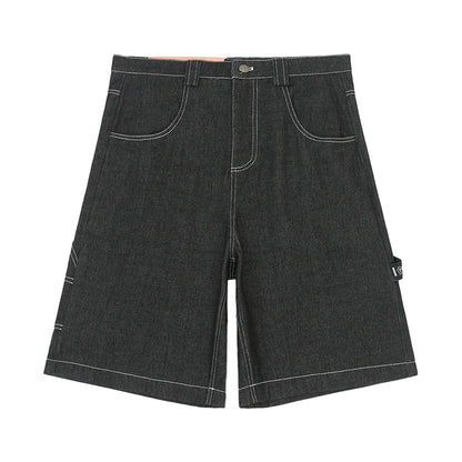 High Street Stickerei Lässige Overknee-Sommer-Jeans-Shorts Herren Weites Bein Baggy Y2K Denim Short Übergroße Fünf-Punkt-Hose