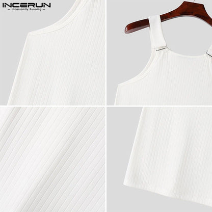 INCERUN Tops 2024 Korean Style Men Knitted Pit Strap Vests Summer Casual Streetwear Male Solid Simple Sleeveless Tank Tops S-5XL