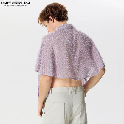 INCERUN Tops 2024 American Style Handsome New Mens Tassel Jacquard Design T-shirts Stylish Hot Selling Swing Neck Camiseta S-5XL