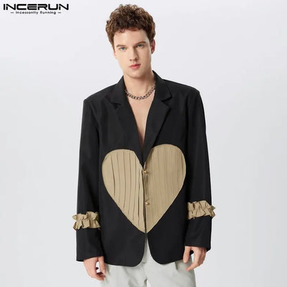 Mode Lässig Stil Tops INCERUN Neue Herren Herz Spleißen Muster Anzug Mäntel Schöner Männlicher Heißer Verkauf Langarm Blazer S-5XL