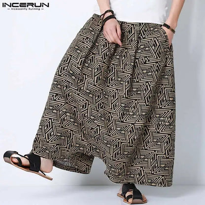 INCERUN 2023 Chinesischen Stil Männer Hosen Ethnische Druck Lose Sitzende Hose Casual Streetwear Männlichen Heißer Verkauf Pantalons S-5XL