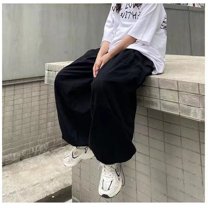 HOUZHOU Vintage Baggy Cargo Pants Men Cotton Wide Leg Trousers Male Oversize Retro Loose Casual Japanese Streetwear Hip Hop