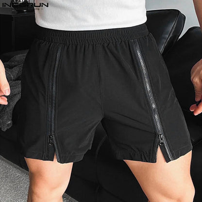 INCERUN 2024 Koreanische Stil Shorts Herren Sommer Leichte Zipper Design Shorts Männlichen Freizeit Streetwear Stadt Spaziergang Gym Shorts S-5XL