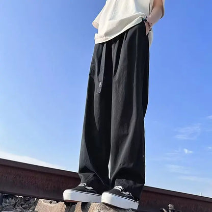 HOUZHOU Pantalon cargo à jambe large pour homme, kaki japonais, pantalon d'extérieur ample et décontracté, grande taille, Harajuku, coréen, streetwear, hip hop