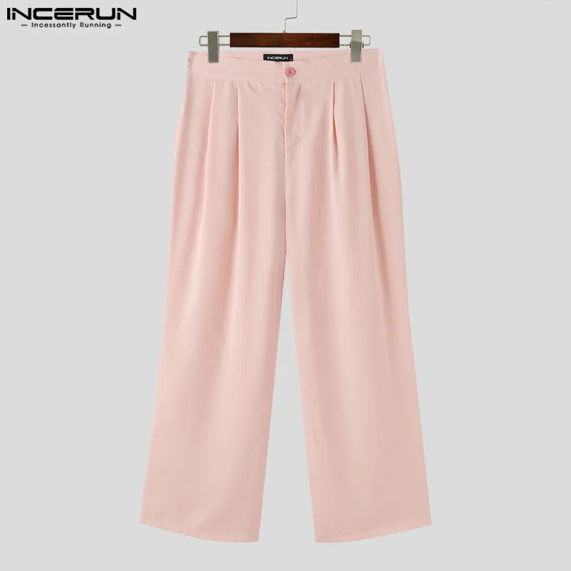 INCERUN 2024 Korean Style Trousers New Men's Solid Hot Selling Wide Leg Long Pants Male Casual Streetwear Simple Pantalons S-5XL