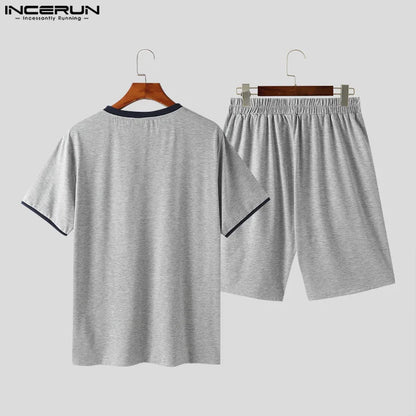 INCERUN 2024 American Style Sets Stylish Men's Short Sleeved T-shirts Shorts Casual Loose V-neck Streetwear Suit 2 Pieces S-5XL