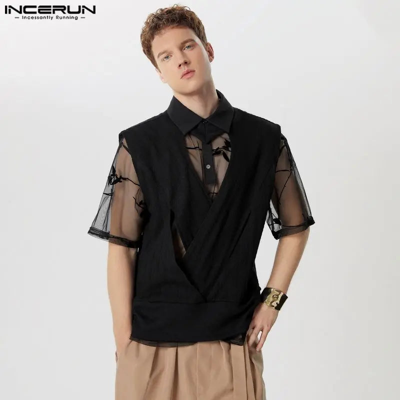 INCERUN Tops 2024 Style Américain Mode Hommes Personnalité Cross Texture Gilets Décontractés Streetwear Mince Sans Manches Débardeurs S-5XL