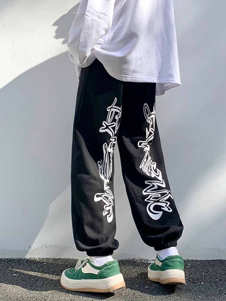 HOUZHOU Hip Hop Gothic Schwarze Jogginghose Herren Übergröße Y2K Grunge Kpop Baggy Hose Harajuku Grafik Sporthose Männlich