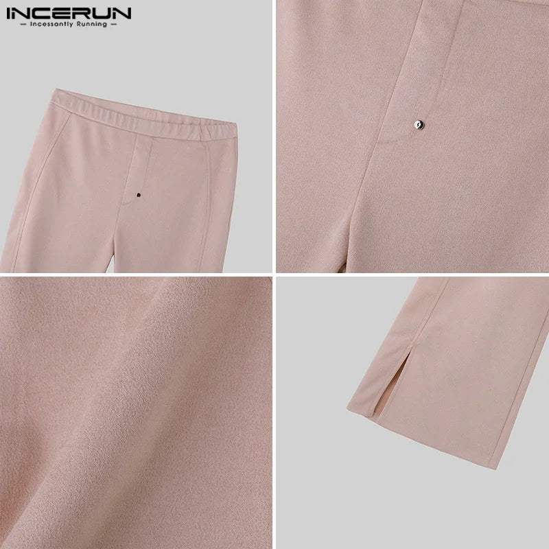 INCERUN 2024 Pantalon de style américain Mode Hommes Pantalon fendu en daim Décontracté Streetwear Personnalité Solide Tout-match Pantalons S-5XL