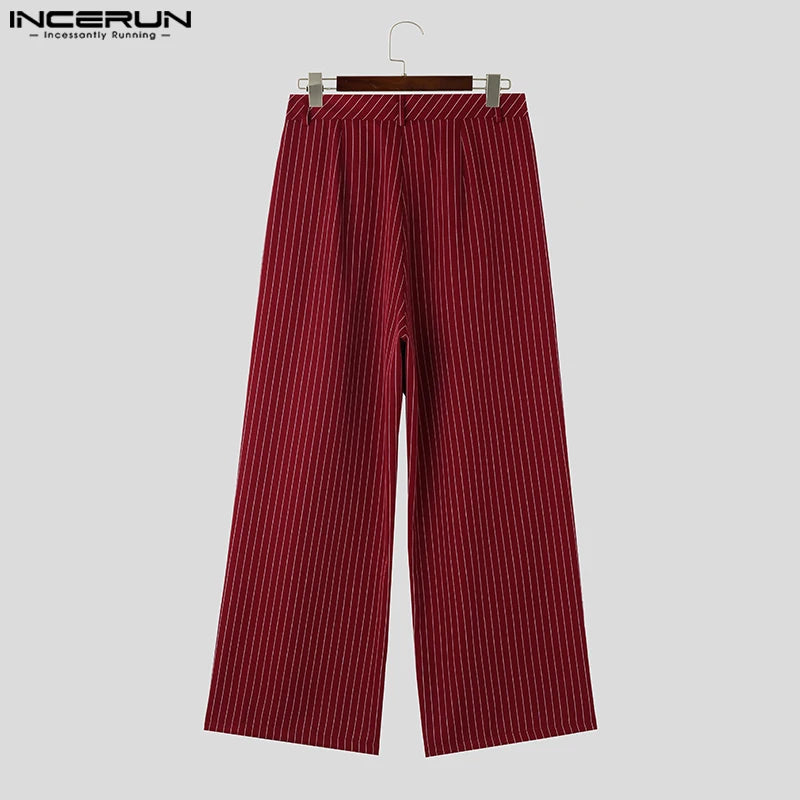 INCERUN 2024 Koreanische Stil Neue Männer Pantalons Mode Hohe Taille Streifen Lange Hosen Casual Streetwear Männlichen Gerade Hose S-5XL