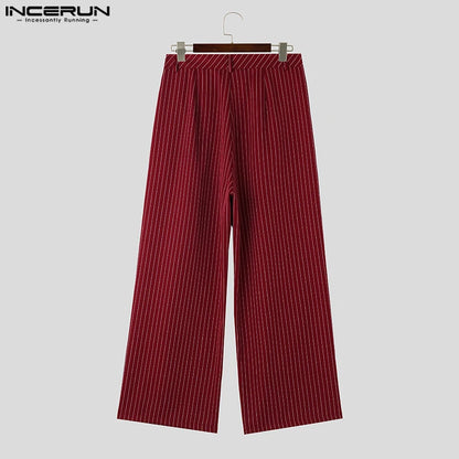 INCERUN 2024 Korean Style New Men Pantalons Fashion High Waist Stripe Long Pants Casual Streetwear Male Straight Trousers S-5XL