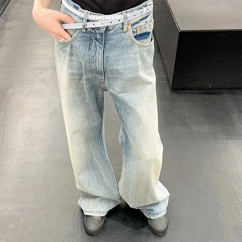 Hip Hop New Branch Pattern Washed Jeans Unisex Straight Baggy Y2K Denim Trousers Vintage Blue Loose Casual Cargo Pants Oversized