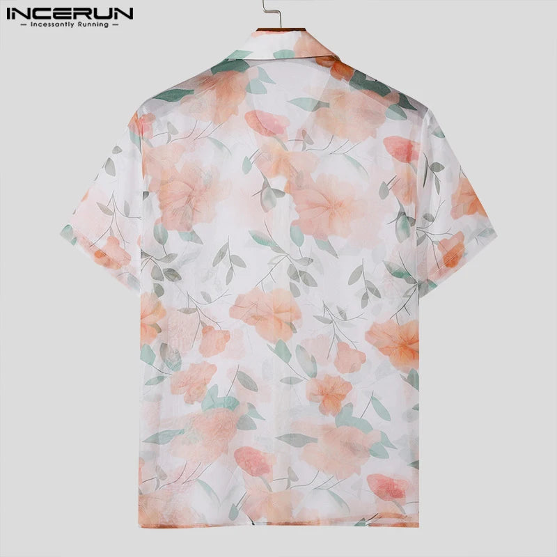 Fashion Well Fitting Tops INCERUN Men's Floral Printed Shirts Casual Streetwear Male All-matach Lapel Short Sleeved Shirts S-5XL