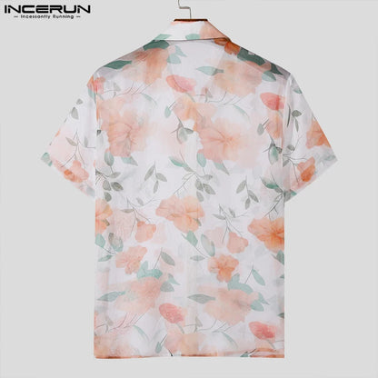 Chemises à imprimé floral pour hommes INCERUN Chemises à manches courtes à revers décontractées pour hommes S-5XL