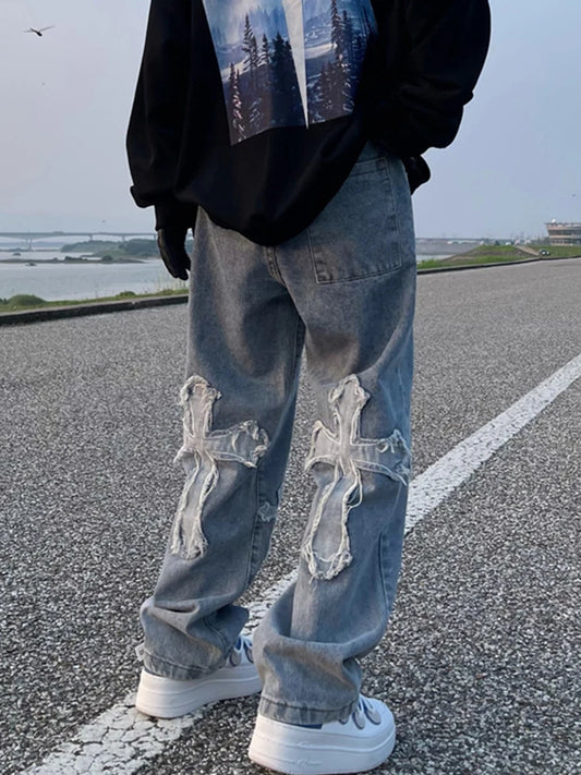 HOUZHOU Gothic Jeans für Männer Goth Denim Hose Männliche Jeanshose Herren Jeanshose Lose Japanische Hip Hop Streetwear Punk Rave