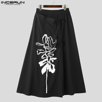 INCERUN 2023 Chinese Style Men Personality Trousers Fashion Wrap Style Print Pantalons Casual Streetwear Half Skirts Pants S-5XL