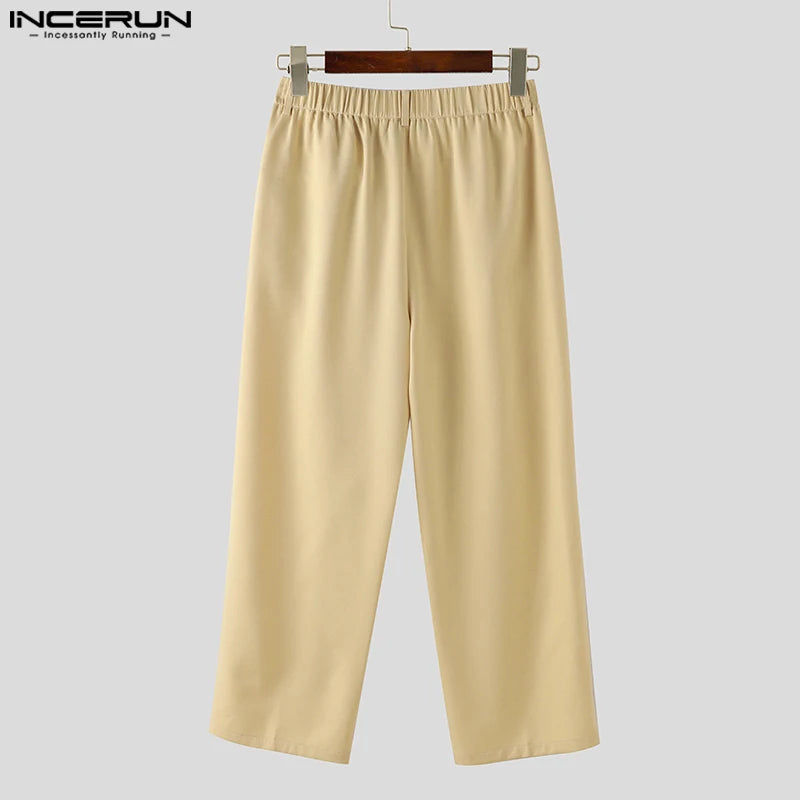 INCERUN 2024 Korean Style Pantalons New Men Matching Belt Design Straight Leg Trousers Casual Streetwerar Solid Long Pants S-5XL