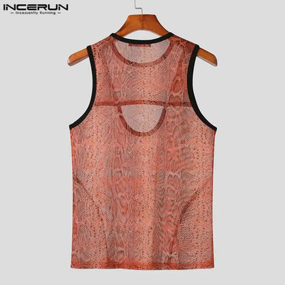 Stylish Casual Style Tops INCERUN New Men's Pattern Hollowed Out Fake Two-piece Vests Handsome Male Printed Waistcoat S-5XL 2024