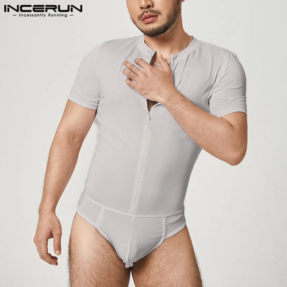 Combinaison élégante à manches courtes pour hommes, survêtement décontracté, solide, à la mode, sexy, slim, combinaison S-5XL INCERUN 2023