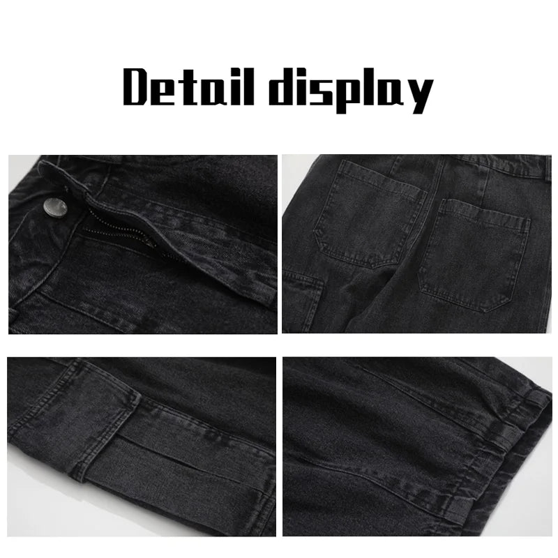 HOUZHOU Baggy Jeans Trousers Male Denim Pants Black Wide Leg Pants Men's Jeans Loose Baggy Casual Korean Streetwear Cargo Jeans