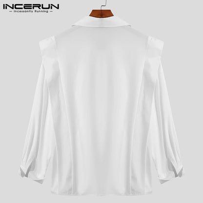 2023 Men Shirt Brand Lapel Long Sleeve Button Fashionable Casual Men Clothing Solid Color Streetwear Loose Camisas S-5XL INCERUN