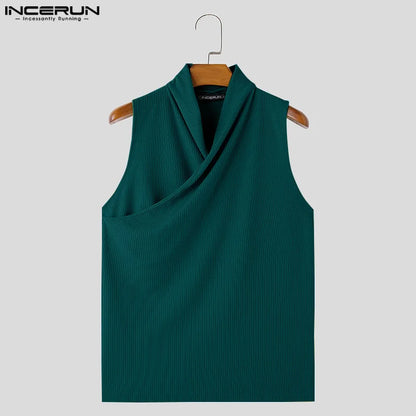 2024 Men Tank Tops Solid Color V Neck Sleeveless Knitted Casual Male Vests Streetwear Summer Fashion Men Clothing S-5XL INCERUN