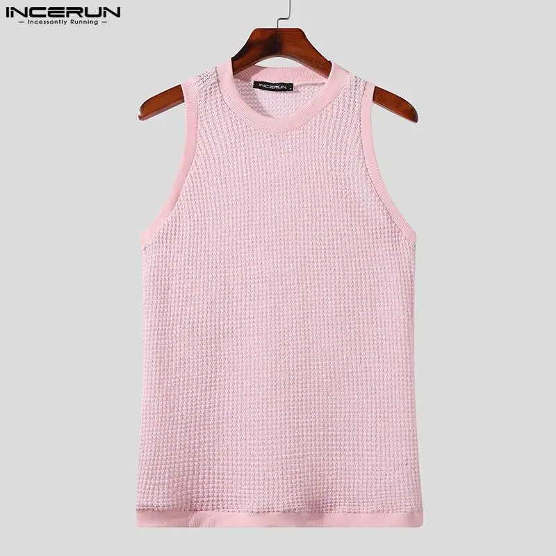 INCERUN Tops 2023 Amerikanischen Stil Männer Casual O-ansatz Atmungsaktive Mesh Tank Tops Stilvolle Männliche Solide Alle-spiel Ärmellose Westen S-5XL