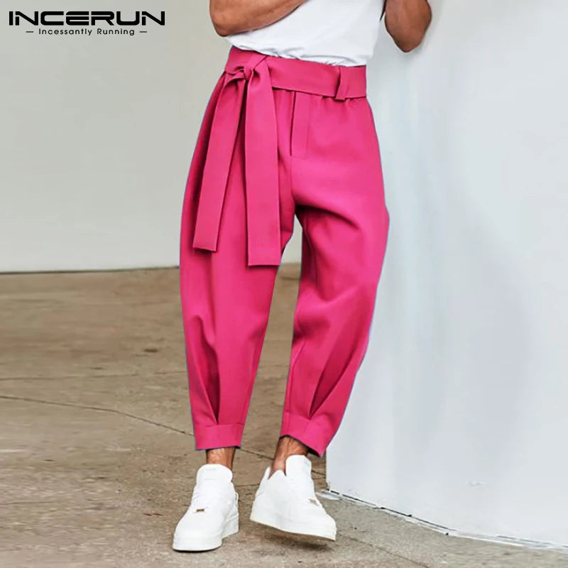 INCERUN 2021 New Mens Fashion Solid Color Pants Drawstring  Leisure Harem Trouser Chinomen's Loose Wide Leg Pants Trousers S-5XL