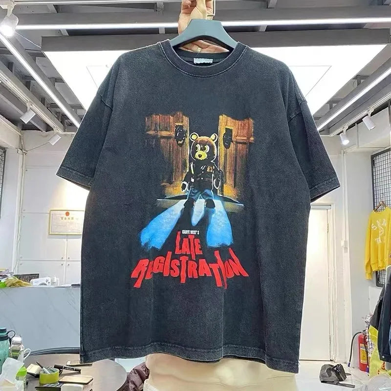 2023 Summer Summer New Product The Same Drop-out BearCotton Loose Printing Short-sleeved T-shirt Man