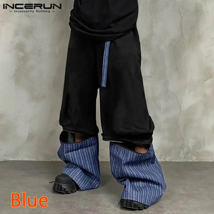 INCERUN 2024 Korean Style Trousers Stylish New Mens Color Blocked Wide Leg Zipper Design Pants Casual Streetwear Pantalons S-5XL