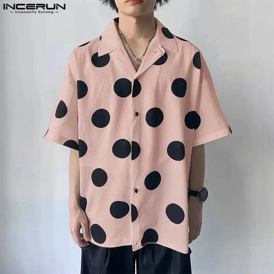 Fashion Well Fitting Tops INCERUN New Men's Lapel Polka Dot Pattern Design Shirt Casual Hot Sale Short Sleeved Blouse S-5XL 2024