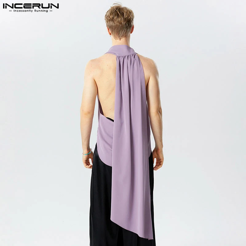 INCERUN Tops 2023 Amerikanischer Stil Herren Locker sitzende lange Ärmel Einfarbige All-Match-Tanktops Lässige Party-Westen mit Swing-Kragen S-5XL