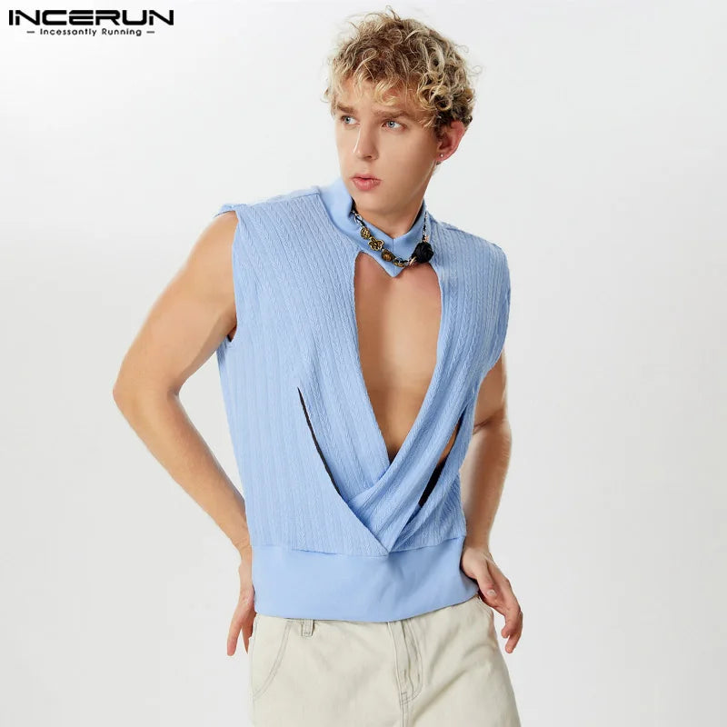 INCERUN Tops 2024 American Style Fashion Men's Personality Cross Texture Vests Casual Streetwear Thin Sleeveless Tank Tops S-5XL