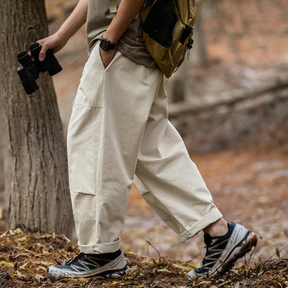 HOUZHOU Khaki Cargo Pants for Men Japanese Casual Wide Leg Cargo Trousers Male Black Pleated Loose Streetwear Safari Style