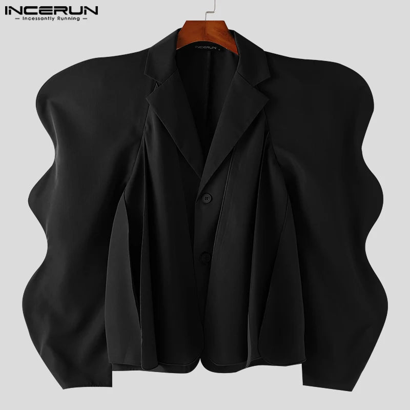 INCERUN Tops 2023 American Style Fashion Men's Collarless Design Flounce Blazer Casual Irregular Long Sleeved Suit Jackets S-5XL