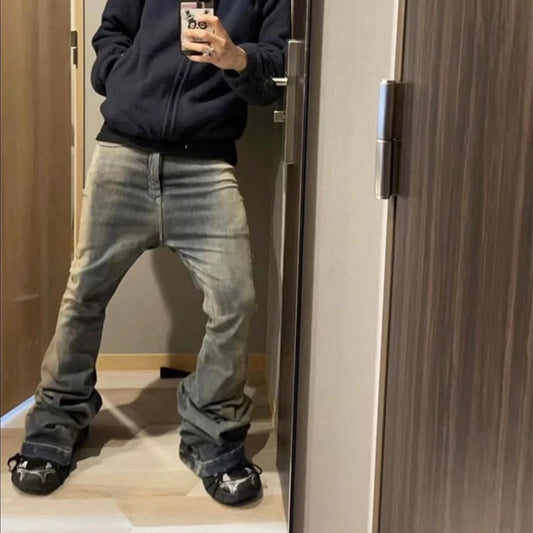 RO Style Dégradé Délavé Écharpes Flare Jeans Unisexe Streetwear Baggy Y2K Pattes D'éléphant Harajuku Pantalon En Denim Décontracté Ample