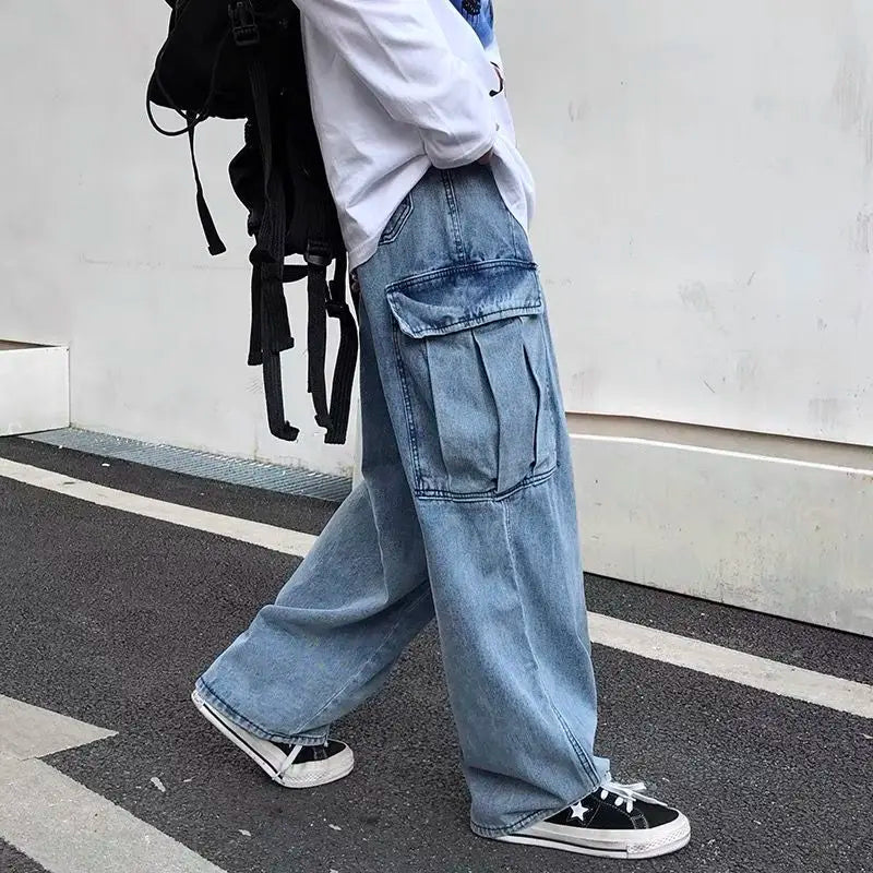 HOUZHOU Baggy Jeans Trousers Male Denim Pants Black Wide Leg Pants Men's Jeans Loose Casual Korean Streetwear Hip Hop Harajuku