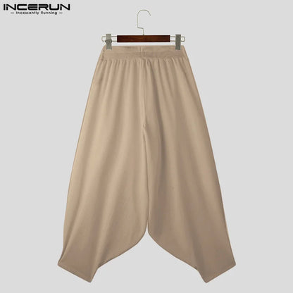 2024 Men Wide Leg Pants Solid Color Elastic Waist Loose Casual Trousers Men Oversize Streetwear Fashion Long Pants S-5XL INCERUN