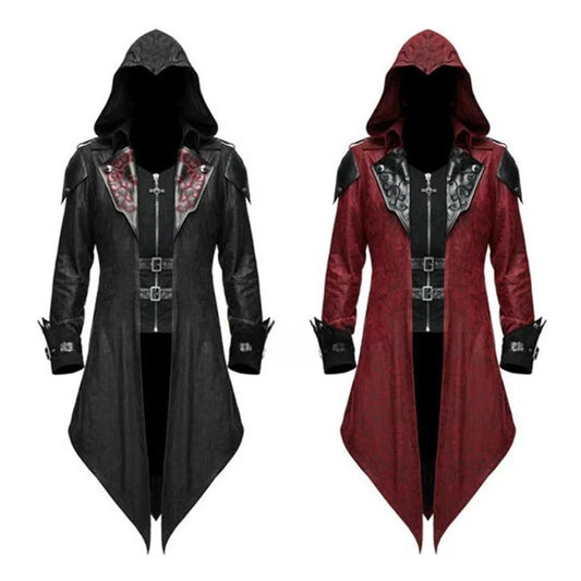 2-farbiges Assassinen-Cosplay, mittelalterlicher Mann, Streetwear, Kapuzenjacken, Outwear-Kostüm, Edward Assassins Creed, Halloween-Kostüm