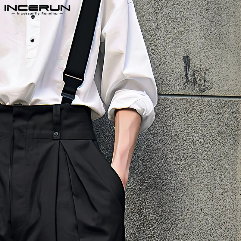 INCERUN 2023 Koreanische Stil Neue männer Overalls Einfarbig Casual Overalls Modische Streetwear Alle-spiel Einfache Strampler S-5XL