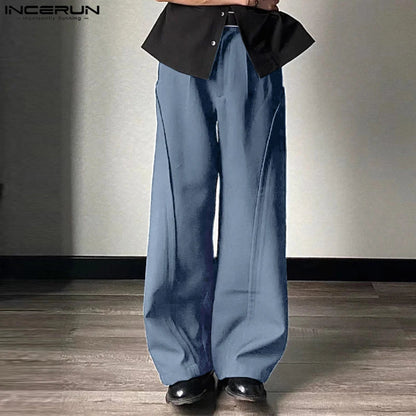 INCERUN 2024 Korean Style Stylish Pants Mens Deconstructive Arc Design Trousers Leisure Streetwear Male Hot Sale Pantalons S-5XL