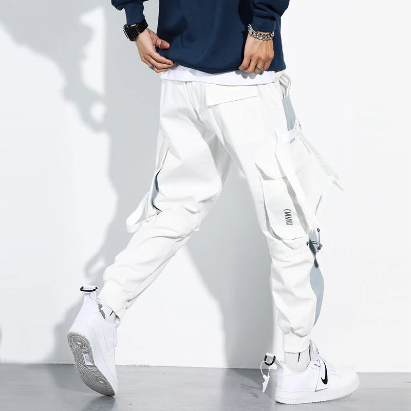 HOUZHOU Black Cargo Pants for Men Joggers Sweatpants Men's Cargo Trousers Male White Korean Techwear Steetwear Hip Hop Ribbons